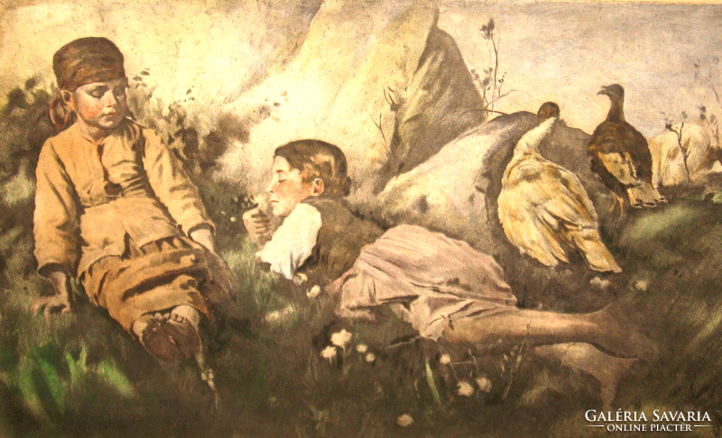 NAGYMÉRETŰ CSODÁS MAGYAR MANNHEIMER GUSZTÁV / 1859-1937 / SZÍNEZETT RÉZKARC   IGAZI KURIÓZUM !