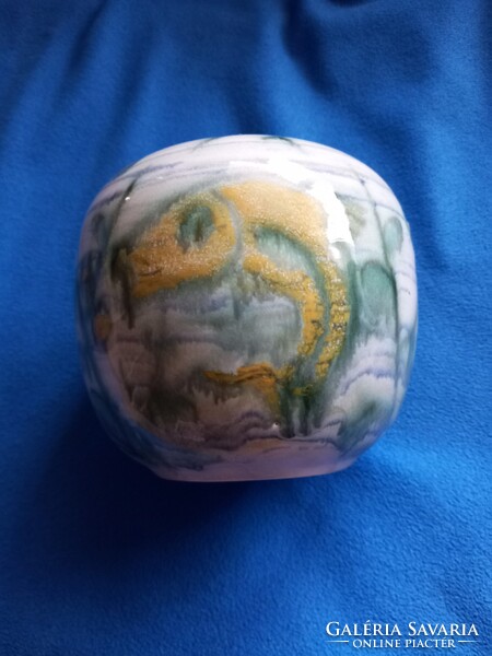 GORKA GÉZA- ZSOLNAY RENDKÍVÜL RITKA GYŰJTŐI HIBÁTLAN VÁZA  3 HAL MOTÍVUM