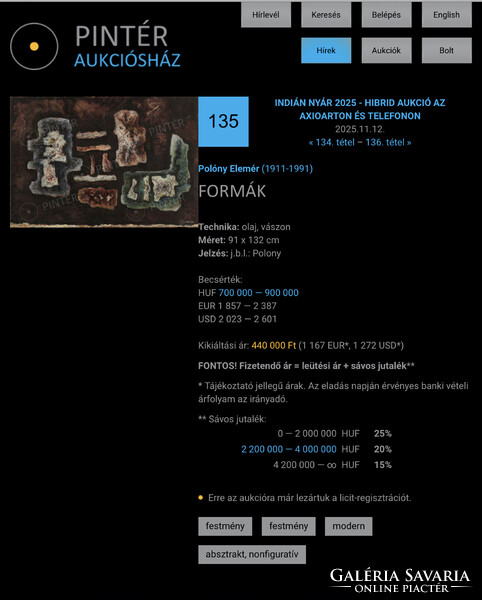 Polóny Elemér, Formák, aukción szerepelt nagy méret!