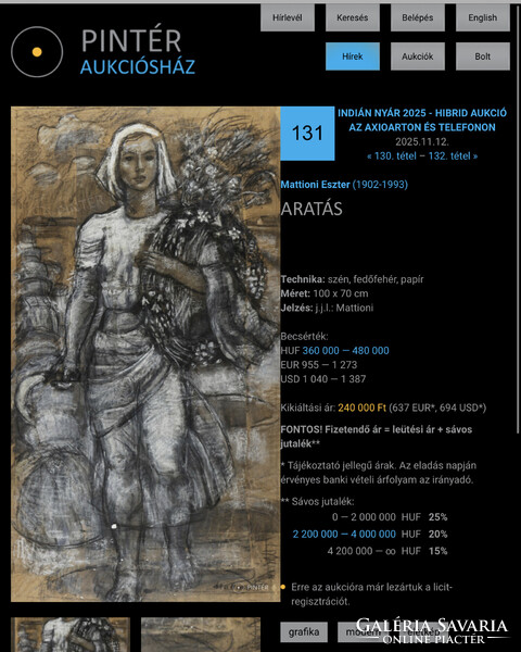 Mattioni Eszter, Arató leány, aukción szerepelt nagy méret!