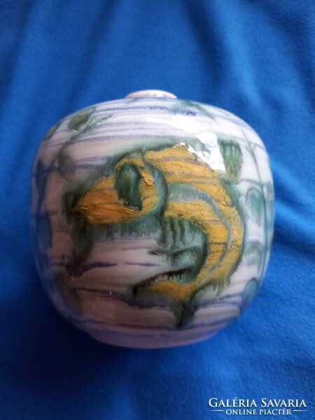 GORKA GÉZA- ZSOLNAY RENDKÍVÜL RITKA GYŰJTŐI HIBÁTLAN VÁZA  3 HAL MOTÍVUM