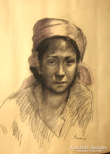 GARANTÁLTAN EREDETI CSODÁS NAGYMÉRETŰ BELÁNYI VIKTOR / 1877-1955/ : KISLÁNY PORTRÉ