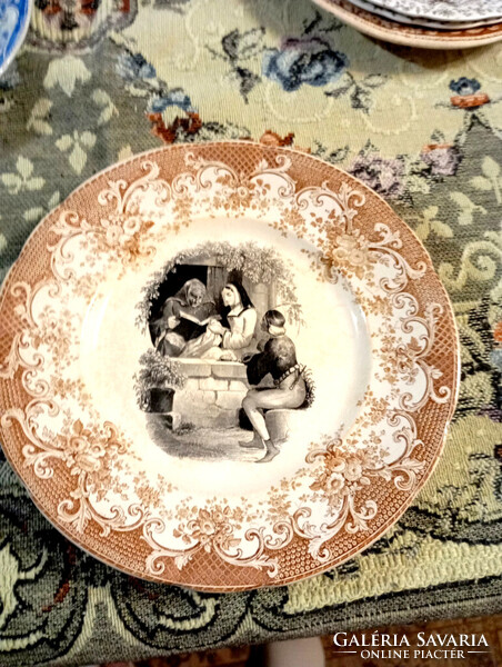 Angol ANTIK SÜTEMÉNYES fajansz TÁNYÉR - életképes -  Art&Decoration