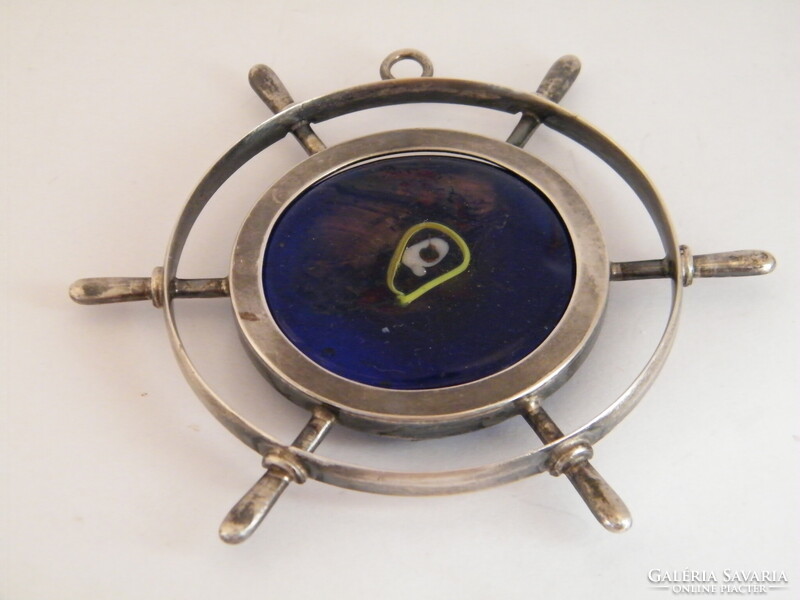 Hajókormány alakú, üvegbetétes ezüst (925) dísztárgy, függő dísz