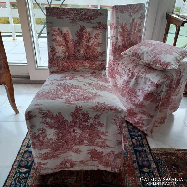 Francia vidéki stílusú toile-vászon székhuzatok és párna