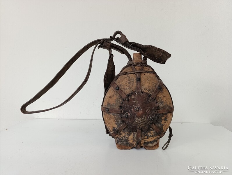 Csikóbőrös kulacs 1905 antik néprajzi népművészeti csikós pásztor eszköz szerszám címer 703