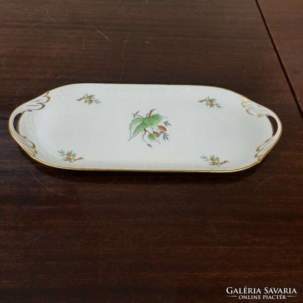 Herendi hecsedli, csipkebogyó mintás porcelán süteményes kínáló tál, tálca