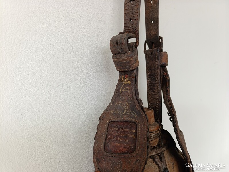 Csikóbőrös kulacs 1905 antik néprajzi népművészeti csikós pásztor eszköz szerszám címer 703