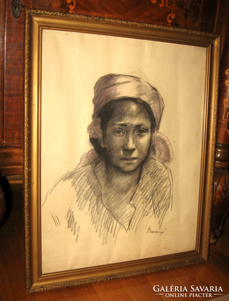 GARANTÁLTAN EREDETI CSODÁS NAGYMÉRETŰ BELÁNYI VIKTOR / 1877-1955/ : KISLÁNY PORTRÉ