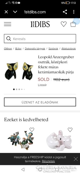 Austria kerámia art deco cica macska 30cm