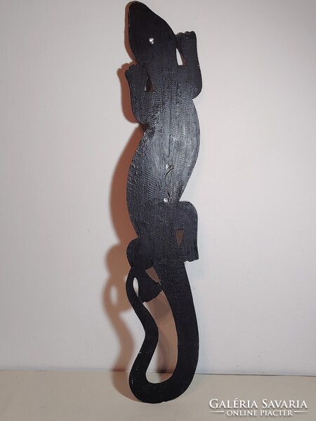 Kézzel faragott, festett fa gekkó dekoráció 100 cm.  ALKUDHATÓ