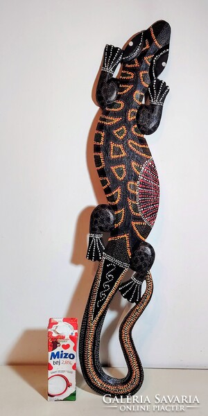 Kézzel faragott, festett fa gekkó dekoráció 100 cm.  ALKUDHATÓ