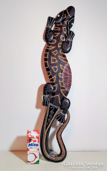 Kézzel faragott, festett fa gekkó dekoráció 100 cm.  ALKUDHATÓ