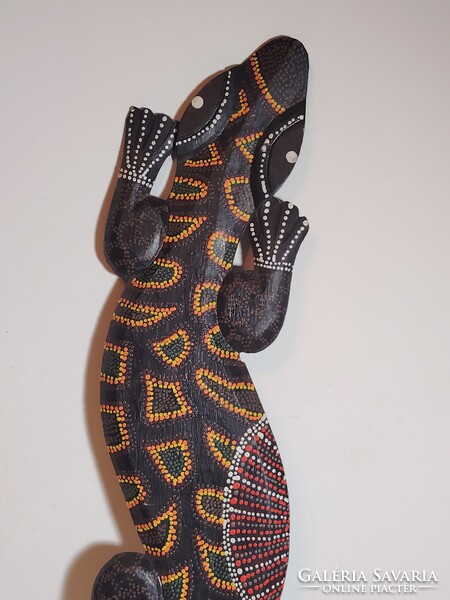 Kézzel faragott, festett fa gekkó dekoráció 100 cm.  ALKUDHATÓ