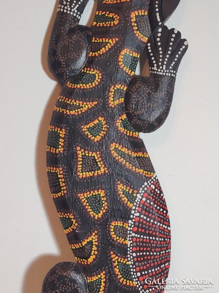 Kézzel faragott, festett fa gekkó dekoráció 100 cm.  ALKUDHATÓ