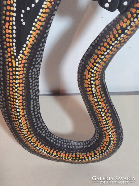 Kézzel faragott, festett fa gekkó dekoráció 100 cm.  ALKUDHATÓ