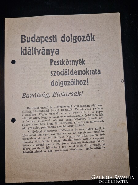 1946, szocdem nyomtatvány Budapest dolgozóihoz
