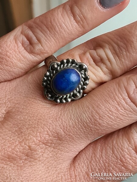 Kék köves lapis lazuli ékszerész által készített gyűrű és nyaklánc medál szett