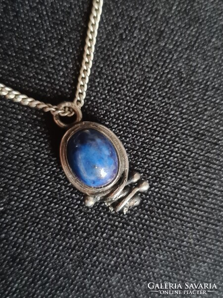 Kék köves lapis lazuli ékszerész által készített gyűrű és nyaklánc medál szett