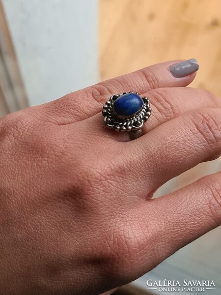 Kék köves lapis lazuli ékszerész által készített gyűrű és nyaklánc medál szett