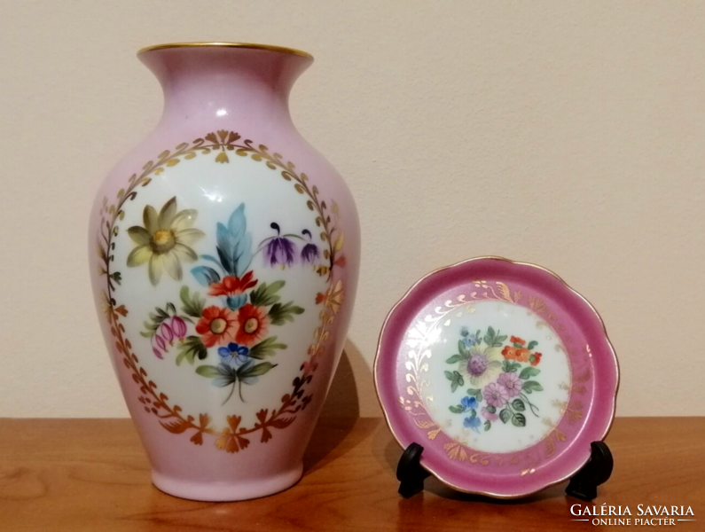 Herendi Pink Fond festésű váza + gyűrűtálka