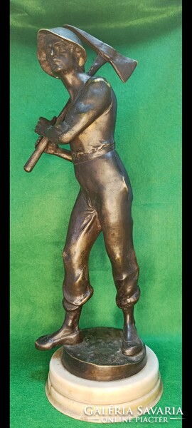 Antik "Meunier" bányász bronz szobor 56 cm magas 8,5 kg 19 sz vége