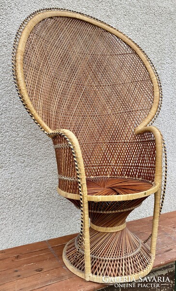 Vintage Pávafotel Boho Pávaszék Rattan Páva alakú Szék Nád Fotel Fonott Peacock Emmanuelle Chair