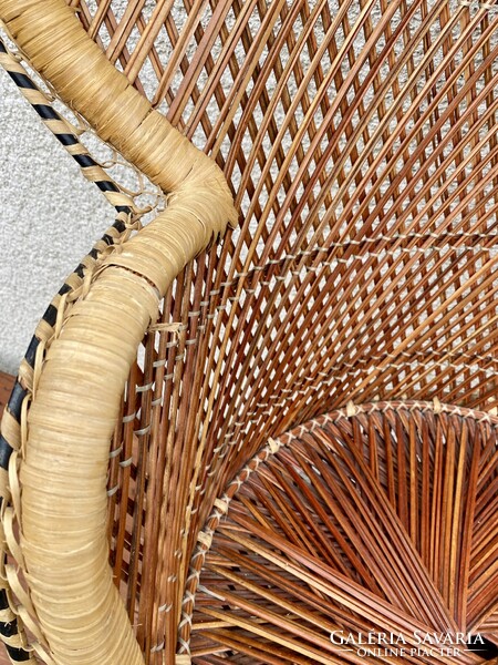 Vintage Pávafotel Boho Pávaszék Rattan Páva alakú Szék Nád Fotel Fonott Peacock Emmanuelle Chair