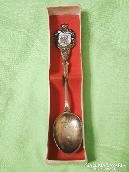 Réz-bronz ötvözetű﻿ mini emlék kanál tűzzománccal Biel -ből, ( Svájc) 1972-ből