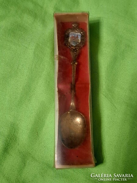 Réz-bronz ötvözetű﻿ mini emlék kanál tűzzománccal Biel -ből, ( Svájc) 1972-ből