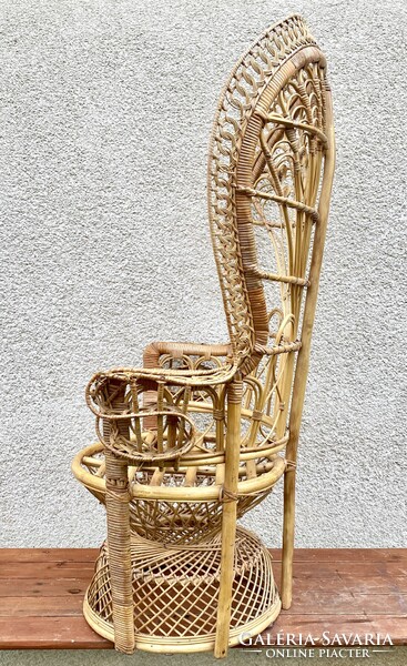 Vintage Pávatrón Pávafotel Pávaszék Karosszék Fotel Szék Páva Formájú Rattan Fonott Peacock Chair