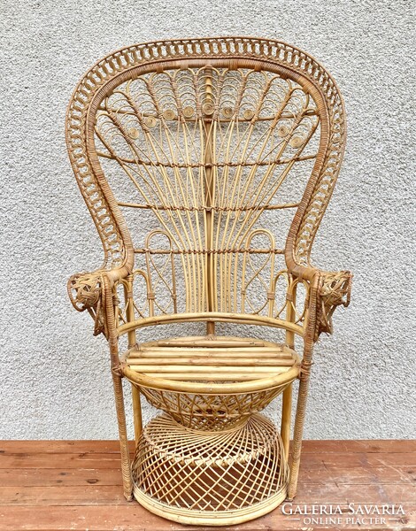 Vintage Pávatrón Pávafotel Pávaszék Karosszék Fotel Szék Páva Formájú Rattan Fonott Peacock Chair