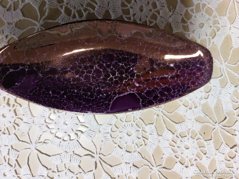 Hollóházi ritka, bordó lila eozin, márványos tálka