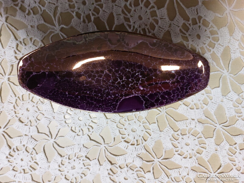 Hollóházi ritka, bordó lila eozin, márványos tálka