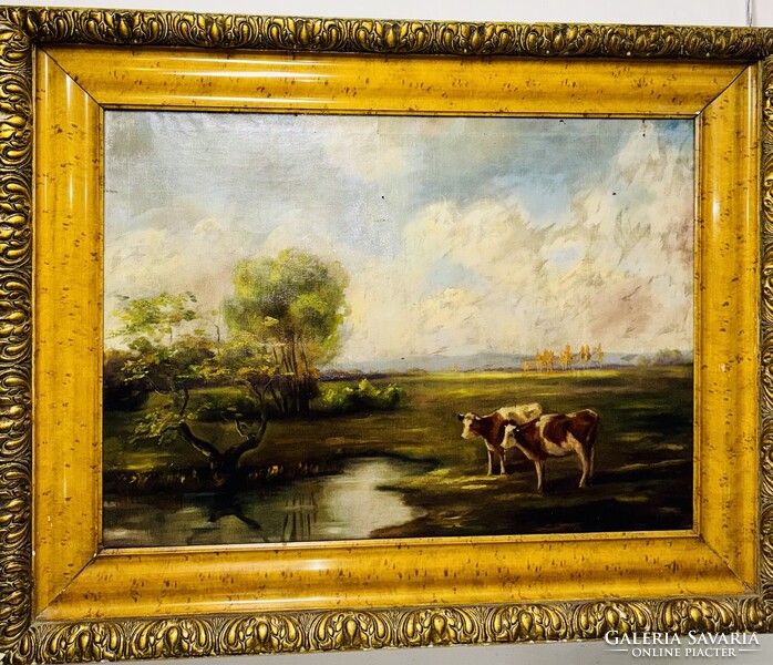 Alkonyi legelő csendje - Olajfestmény