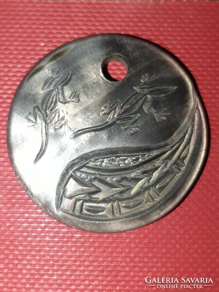 Cook-Szigetek-i kagyló amulett medál - Gőte/Gyík/Szalamandra