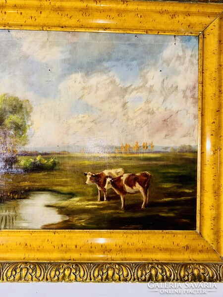 Alkonyi legelő csendje - Olajfestmény