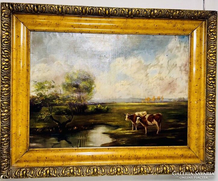 Alkonyi legelő csendje - Olajfestmény