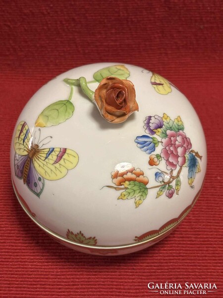 HEREND kézzel festett porcelán doboz – rózsafejes fedéllel