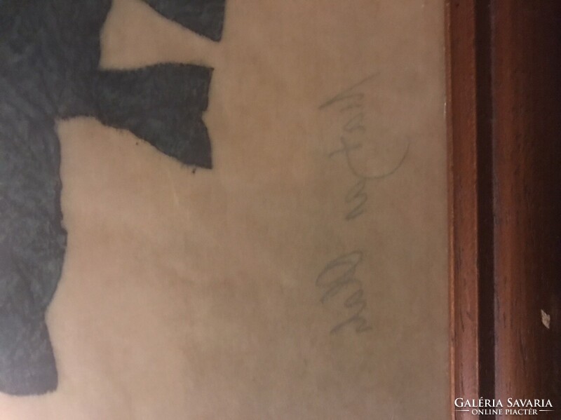 Oláh Mátyás "Zöld kislány" decoupage japán papír technikájú kép, aláírt, datált