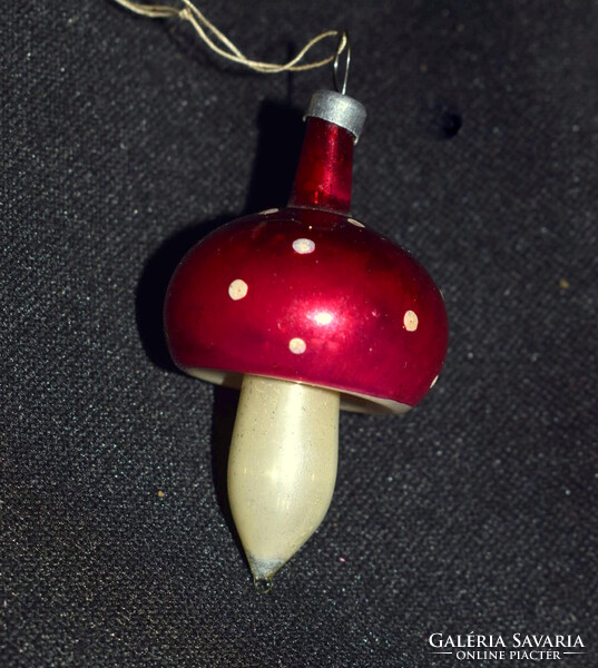 Régi kicsi  üveg gomba karácsonyfadísz  5,5cm + függesztő