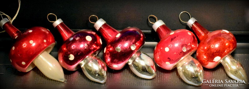 Régi kicsi  üveg gomba karácsonyfadísz  5,5cm + függesztő