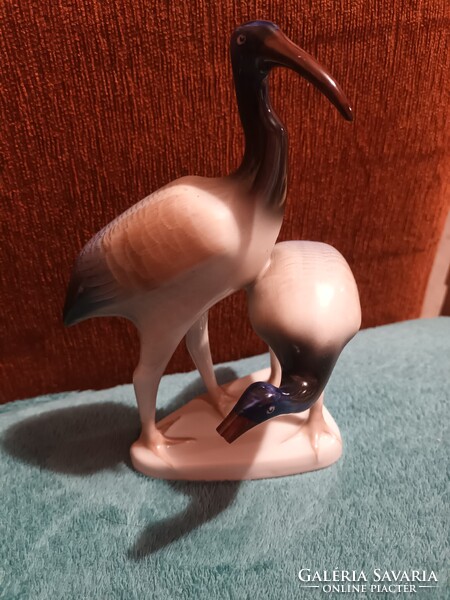 Hollóházi porcelán kézi festésű íbisz madár pár