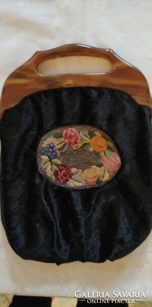 Régi tűgobelines bársony táska