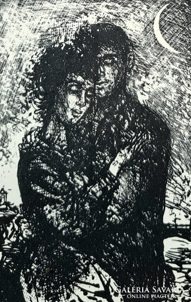 Szerelmesek a holdfényben (litográfia) K. E. Müller német művész grafikája