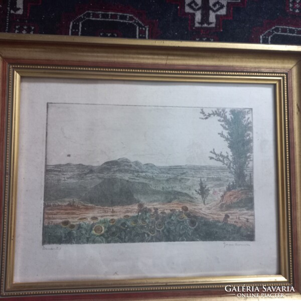 Gross Arnold : Dunántúl c. színes rézkarca 1960