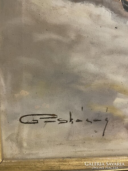 Ház előtt..életkép, gyönyörű színekkel..60x80cm plusz kerete..