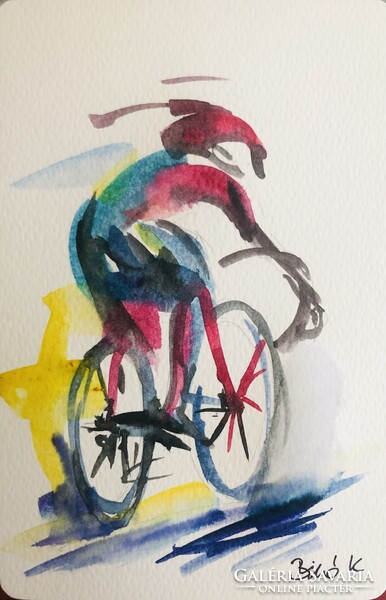 A versenyző. Egy kis akvarell gyöngyszem! Festményeimhez kérhető személyre szóló dedikáció is !