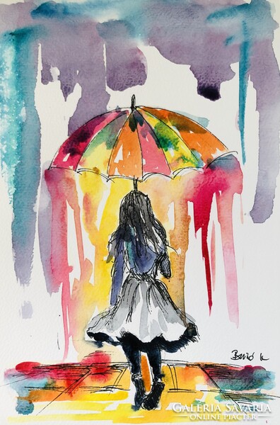 Mese az esőben art by Konrad Biro. Gyönyörű akvarell illusztráció. Egy hét-egy esély !
