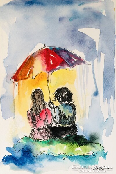 Az első szerelem art by Konrad Biro. Gyönyörű akvarell illusztráció. Egy hét-egy esély !